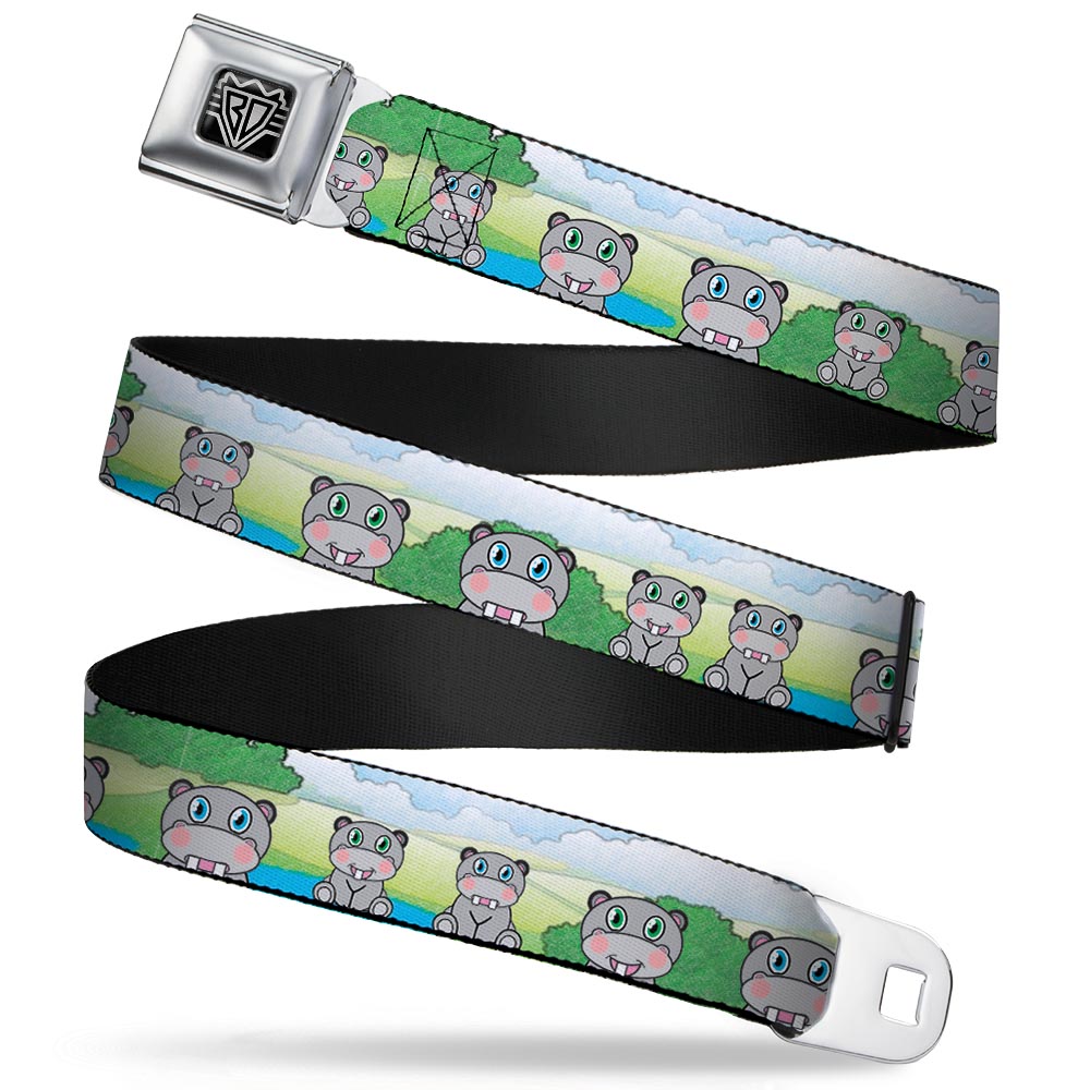 BD Wings Logo CLOSE-UP Full Color Black Silver Seatbelt Belt - Hippo Cartoon Webbing Seatbelt Belts Buckle-Down
