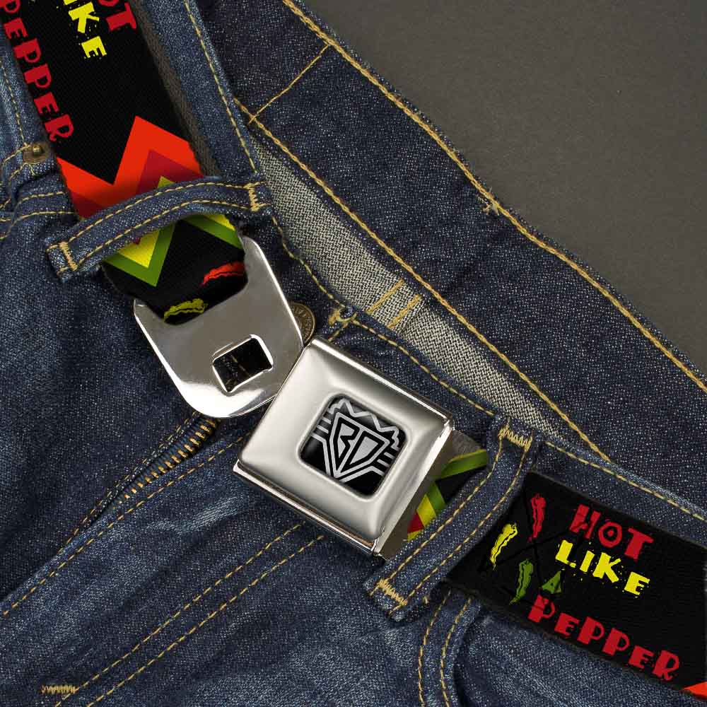 BD Wings Logo CLOSE-UP Full Color Black Silver Seatbelt Belt - Hot Like A Pepper Webbing Seatbelt Belts Buckle-Down