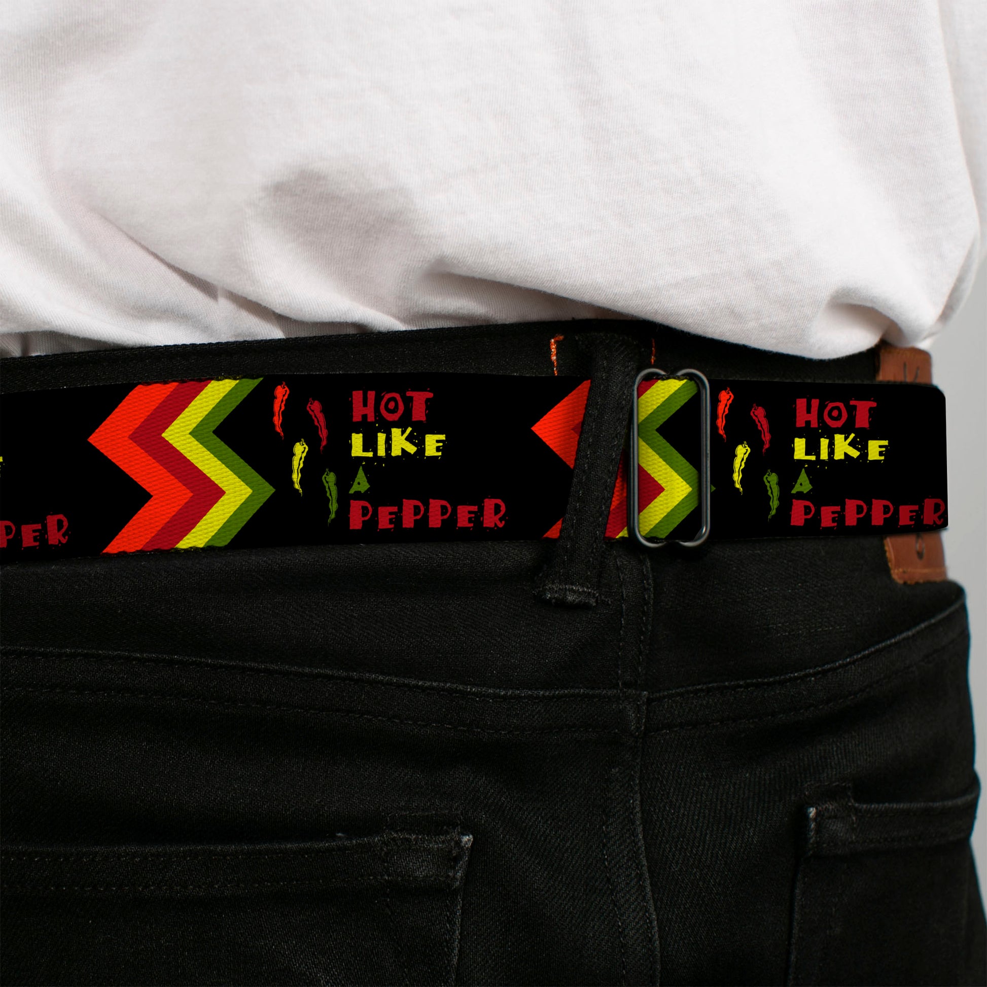 BD Wings Logo CLOSE-UP Full Color Black Silver Seatbelt Belt - Hot Like A Pepper Webbing Seatbelt Belts Buckle-Down