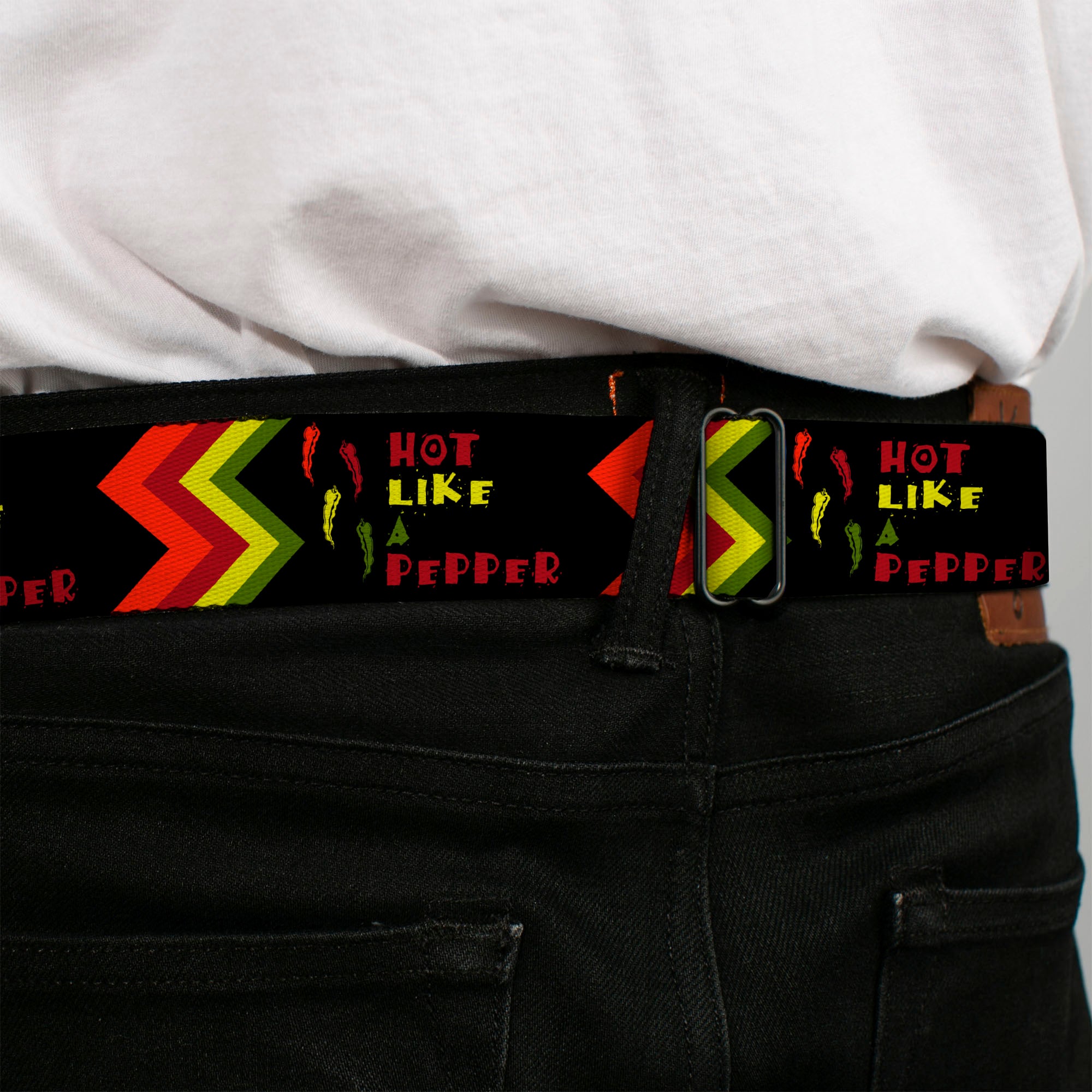 BD Wings Logo CLOSE-UP Full Color Black Silver Seatbelt Belt - Hot Like A Pepper Webbing Seatbelt Belts Buckle-Down