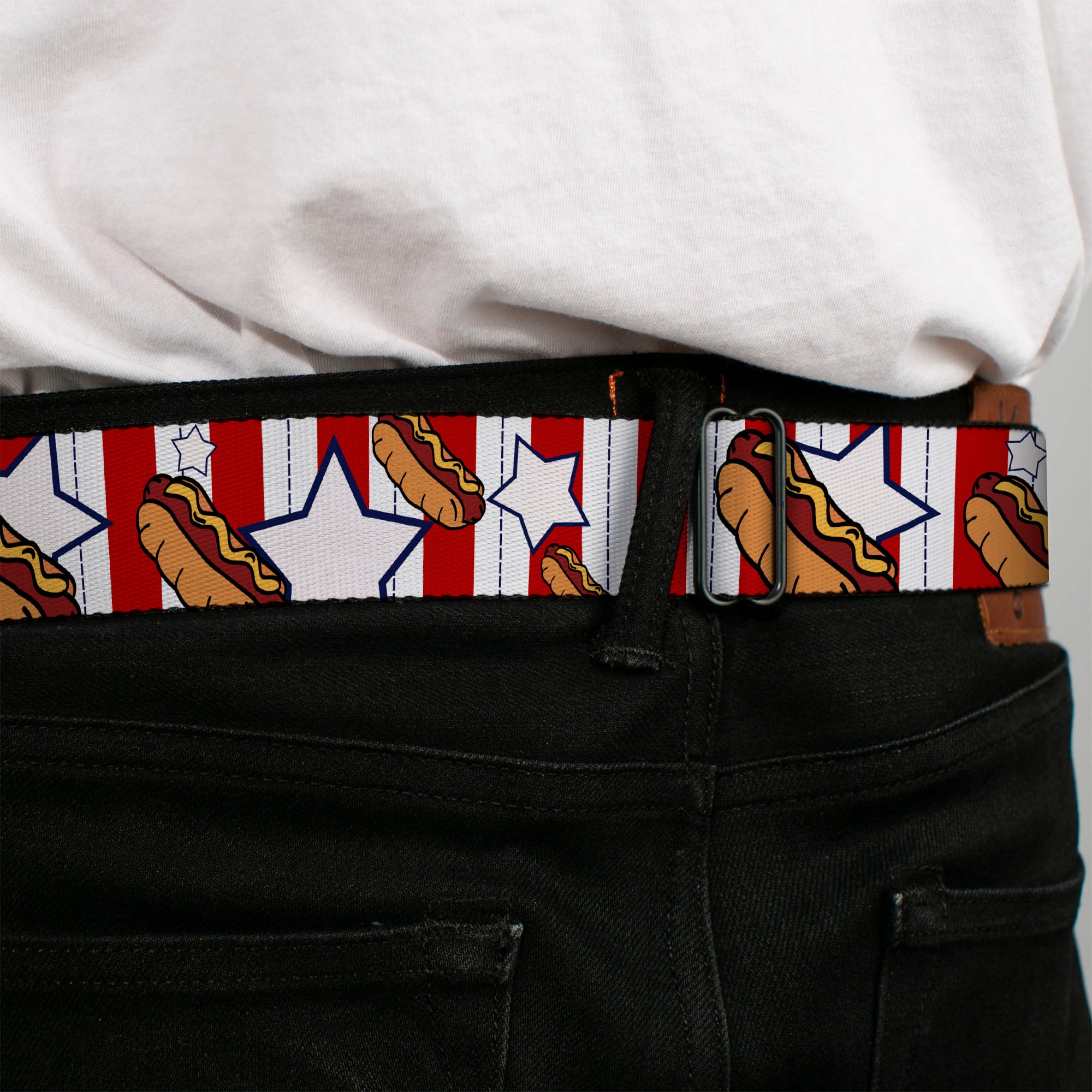 BD Wings Logo CLOSE-UP Full Color Black Silver Seatbelt Belt - Hot Dogs Webbing Seatbelt Belts Buckle-Down