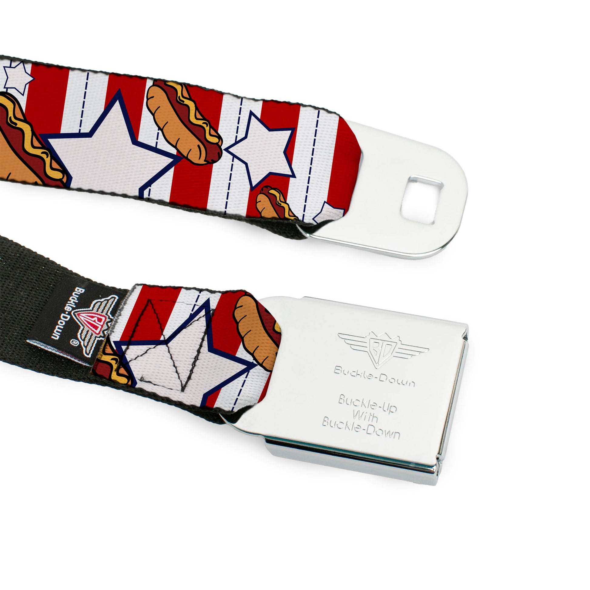 BD Wings Logo CLOSE-UP Full Color Black Silver Seatbelt Belt - Hot Dogs Webbing Seatbelt Belts Buckle-Down