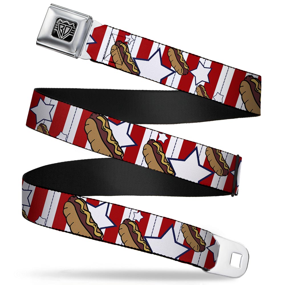 BD Wings Logo CLOSE-UP Full Color Black Silver Seatbelt Belt - Hot Dogs Webbing Seatbelt Belts Buckle-Down