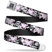 BD Wings Logo CLOSE-UP Full Color Black Silver Seatbelt Belt - Heart & Cross Bones w/Skulls & Splatter Black/White Webbing Seatbelt Belts Buckle-Down