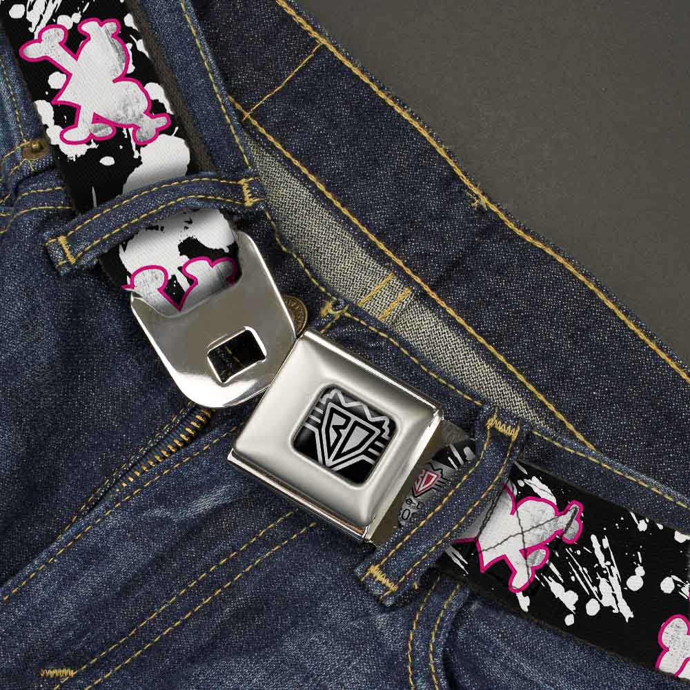BD Wings Logo CLOSE-UP Full Color Black Silver Seatbelt Belt - Heart & Cross Bones w/Splatter Black/White Webbing Seatbelt Belts Buckle-Down