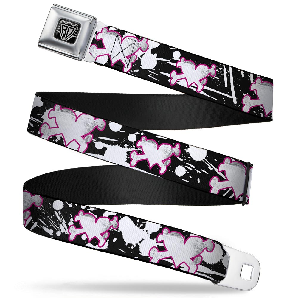 BD Wings Logo CLOSE-UP Full Color Black Silver Seatbelt Belt - Heart & Cross Bones w/Splatter Black/White Webbing Seatbelt Belts Buckle-Down