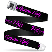 BD Wings Logo CLOSE-UP Full Color Black Silver Seatbelt Belt - Haters Gonna Hate w/Gem Black/Fuchsia Webbing Seatbelt Belts Buckle-Down