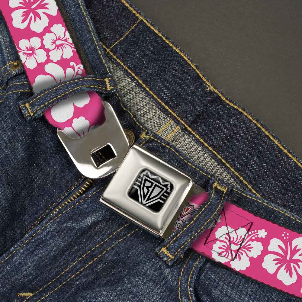 BD Wings Logo CLOSE-UP Full Color Black Silver Seatbelt Belt - Hibiscus Neon Pink/White Webbing Seatbelt Belts Buckle-Down