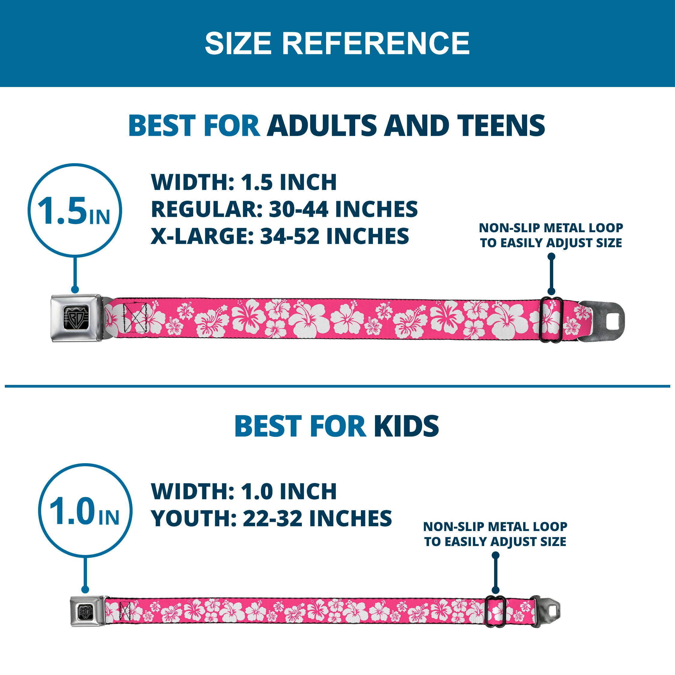 BD Wings Logo CLOSE-UP Full Color Black Silver Seatbelt Belt - Hibiscus Neon Pink/White Webbing Seatbelt Belts Buckle-Down