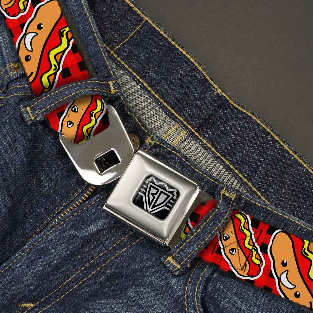 BD Wings Logo CLOSE-UP Full Color Black Silver Seatbelt Belt - Hot Dogs/Buffalo Plaid Black/Red Webbing Seatbelt Belts Buckle-Down