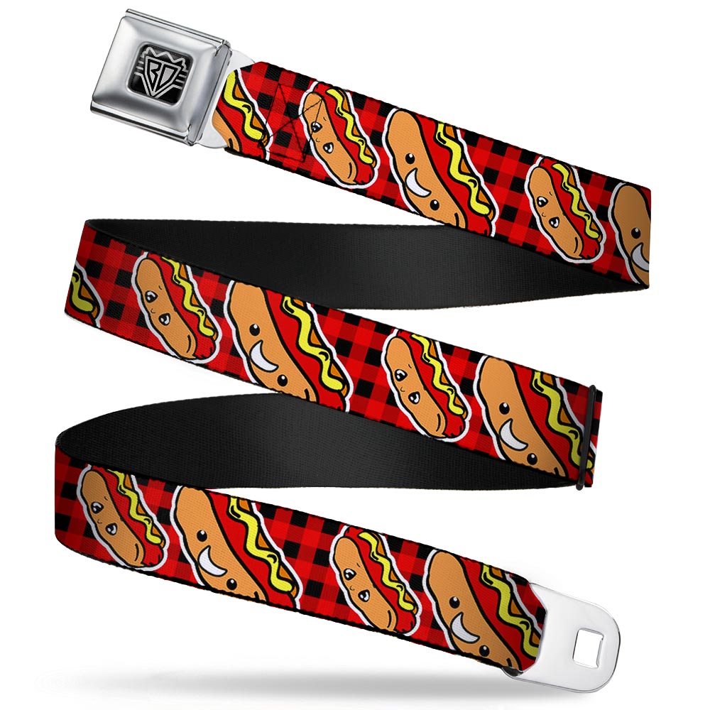 BD Wings Logo CLOSE-UP Full Color Black Silver Seatbelt Belt - Hot Dogs/Buffalo Plaid Black/Red Webbing Seatbelt Belts Buckle-Down