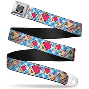 BD Wings Logo CLOSE-UP Full Color Black Silver Seatbelt Belt - Happy Cupcakes Buffalo Plaid White/Blue Webbing Seatbelt Belts Buckle-Down