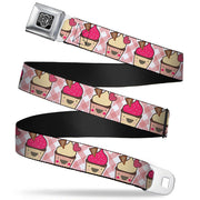 BD Wings Logo CLOSE-UP Full Color Black Silver Seatbelt Belt - Happy Cupcakes Buffalo Plaid White/Pink Webbing Seatbelt Belts Buckle-Down