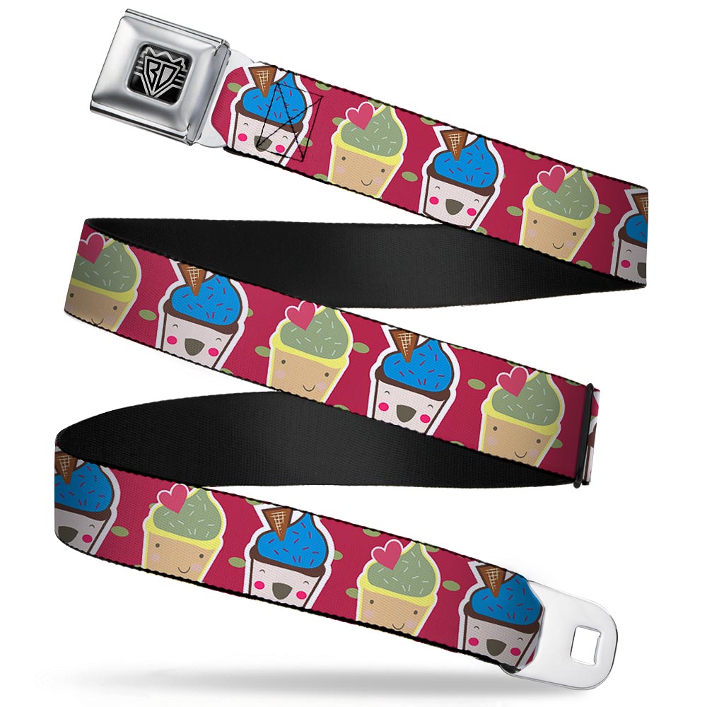 BD Wings Logo CLOSE-UP Full Color Black Silver Seatbelt Belt - Happy Cupcakes/Dots Pink/Green Webbing Seatbelt Belts Buckle-Down