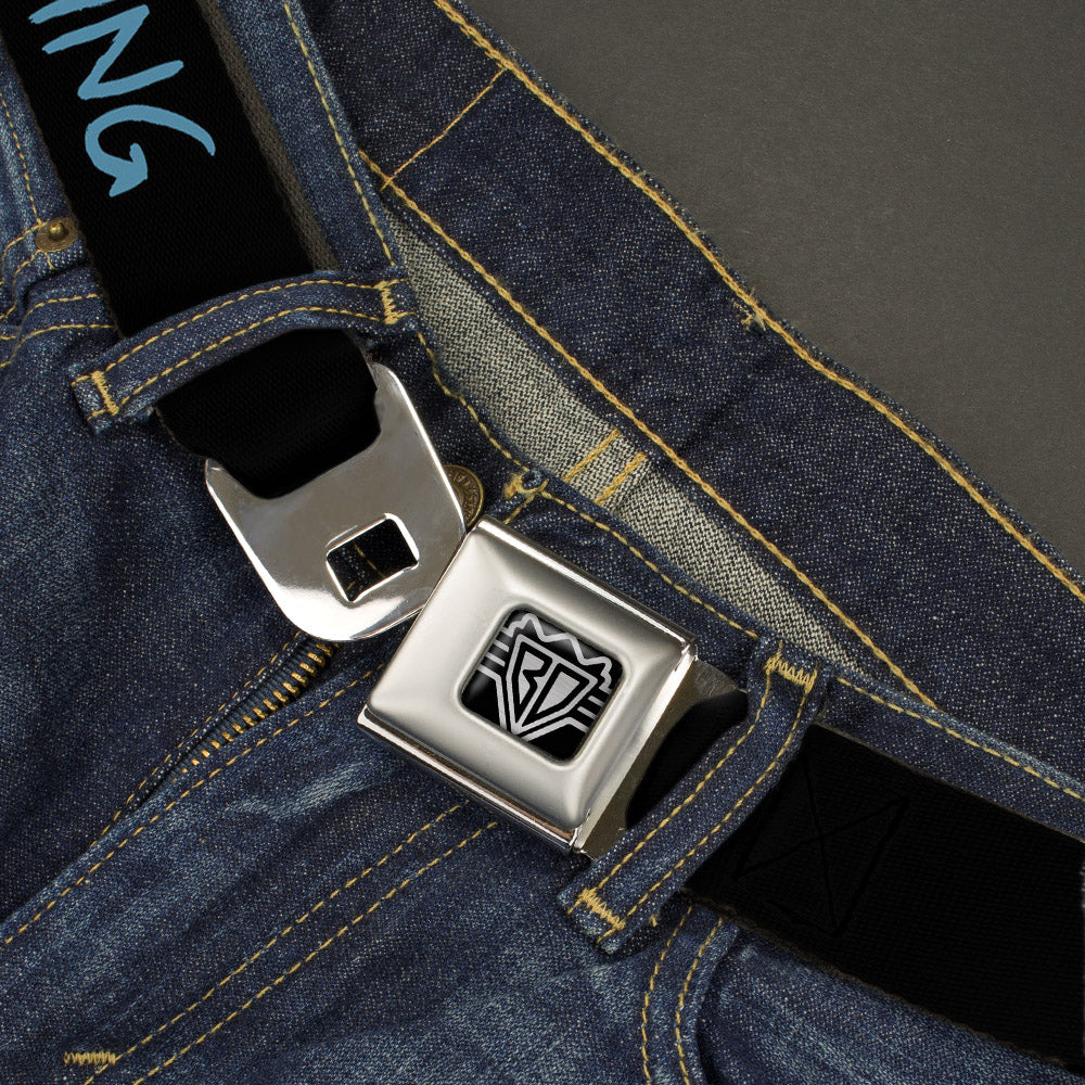 BD Wings Logo CLOSE-UP Full Color Black Silver Seatbelt Belt - HIPSTERS RUIN EVERYTHING Black/Blue Webbing Seatbelt Belts Buckle-Down