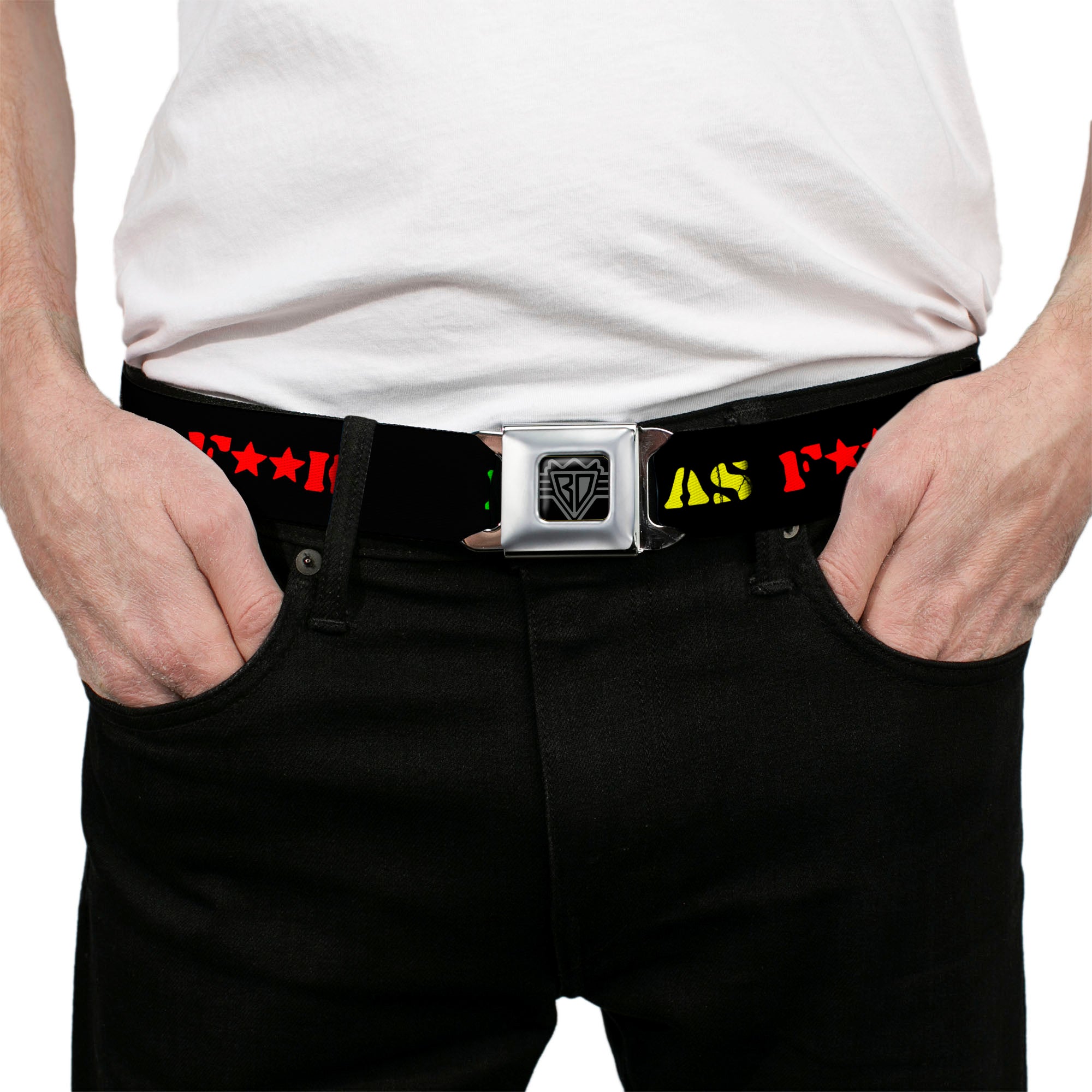 Seatbelt Belt - HIGH AS F**K Black/Green/Yellow/Red Seatbelt Belts Buckle-Down