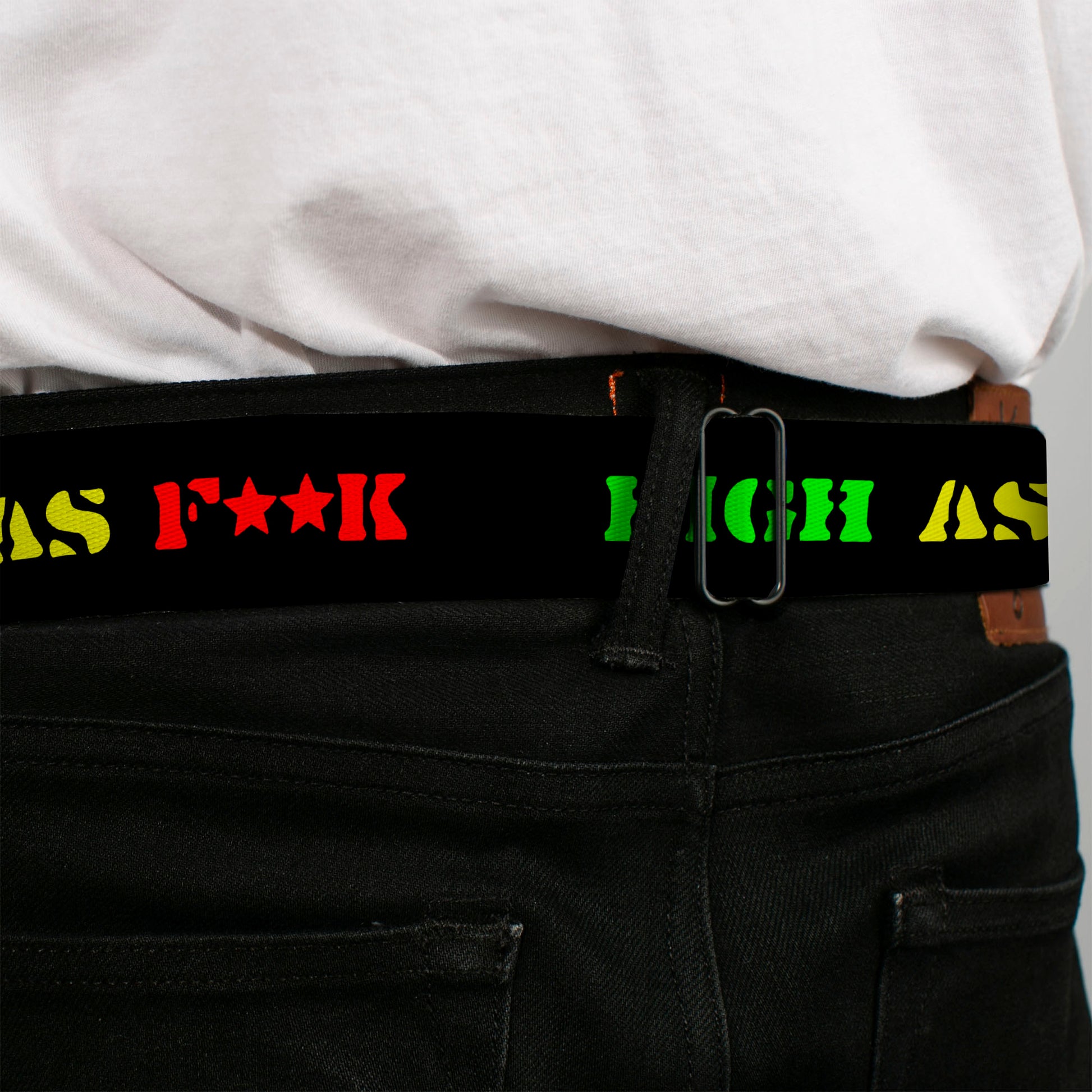 Seatbelt Belt - HIGH AS F**K Black/Green/Yellow/Red Seatbelt Belts Buckle-Down