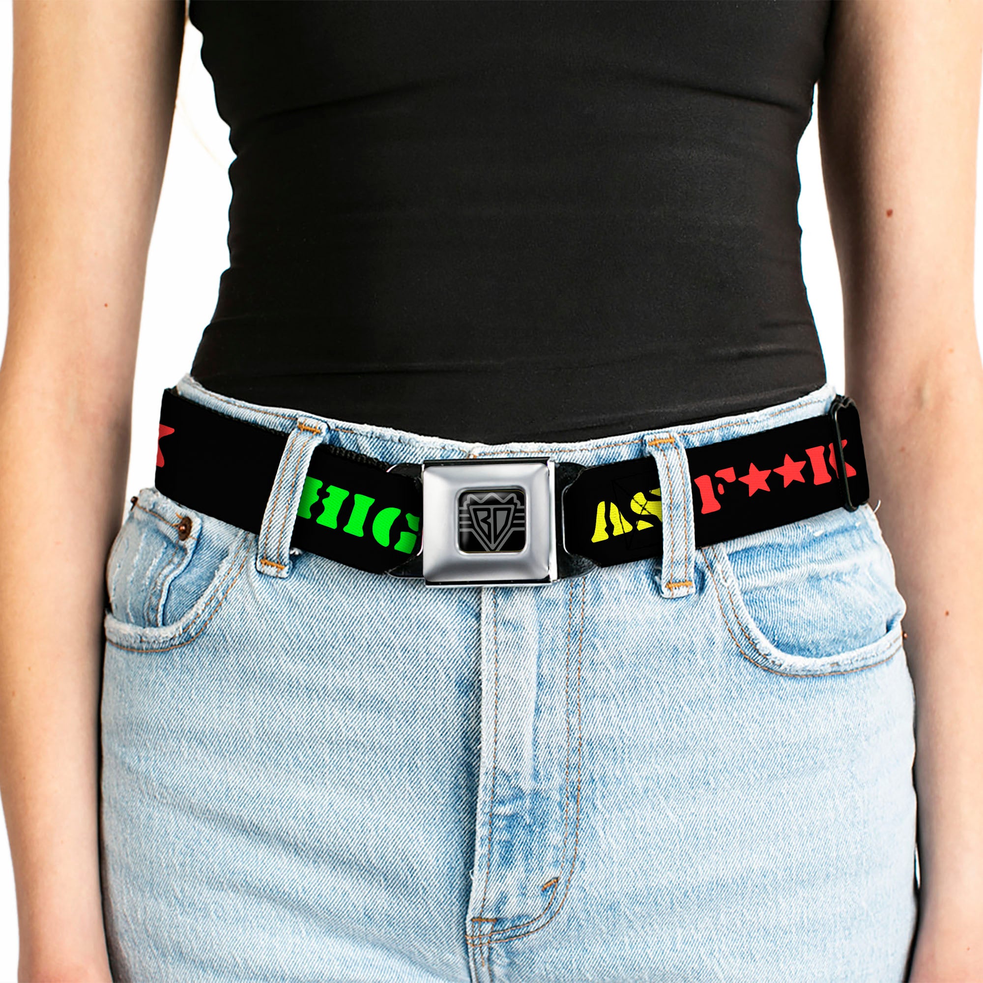 Seatbelt Belt - HIGH AS F**K Black/Green/Yellow/Red Seatbelt Belts Buckle-Down