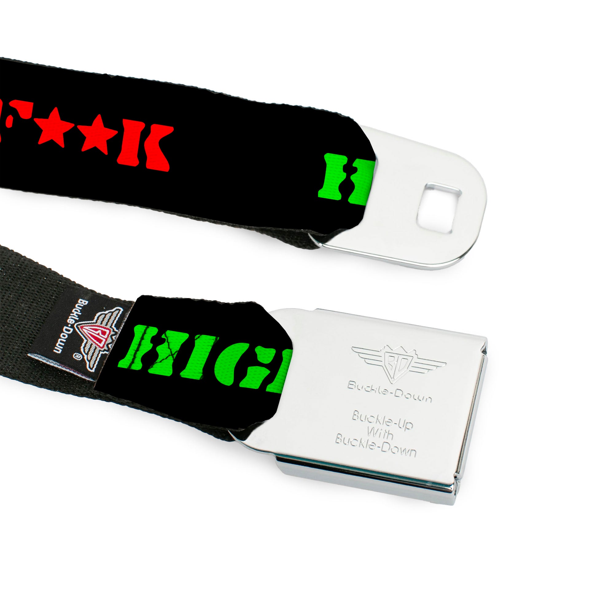 Seatbelt Belt - HIGH AS F**K Black/Green/Yellow/Red Seatbelt Belts Buckle-Down