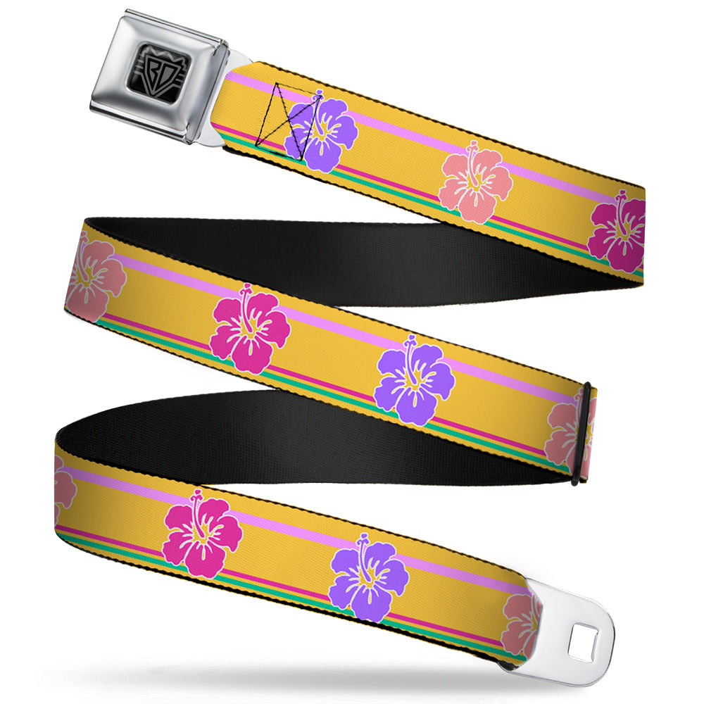 BD Wings Logo CLOSE-UP Full Color Black Silver Seatbelt Belt - Hibiscus w/Stripes Gold/Multi Pastel Webbing Seatbelt Belts Buckle-Down