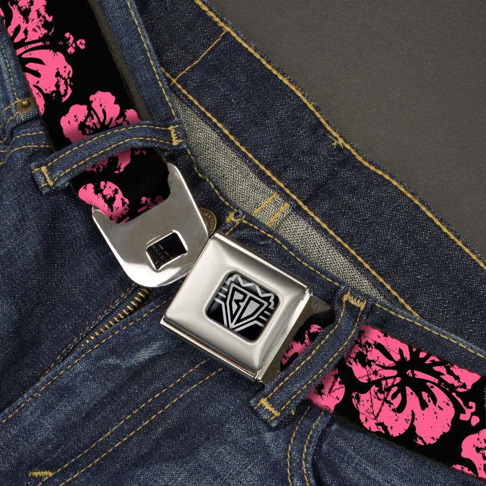 BD Wings Logo CLOSE-UP Full Color Black Silver Seatbelt Belt - Hibiscus Weathered Black/Pink Webbing Seatbelt Belts Buckle-Down