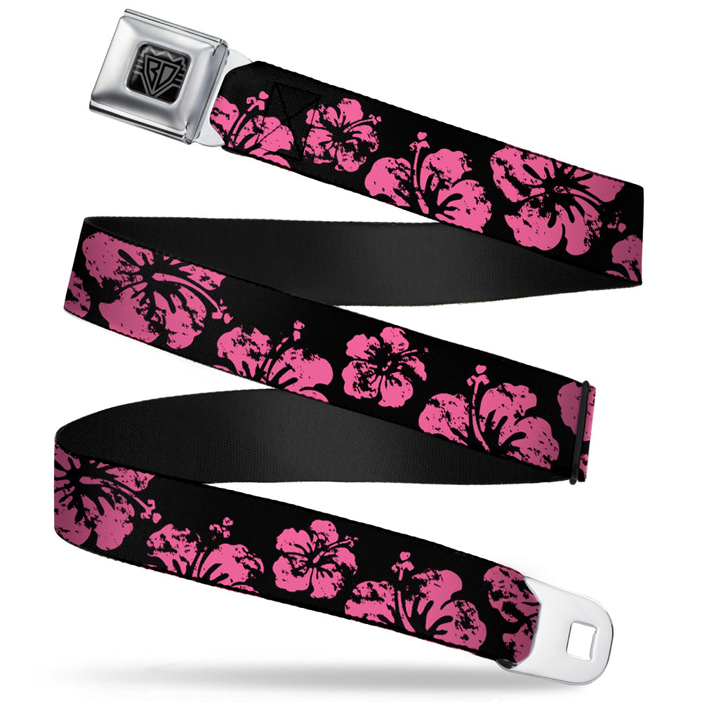 BD Wings Logo CLOSE-UP Full Color Black Silver Seatbelt Belt - Hibiscus Weathered Black/Pink Webbing Seatbelt Belts Buckle-Down