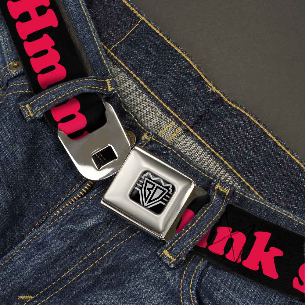 BD Wings Logo CLOSE-UP Full Color Black Silver Seatbelt Belt - HMMM, I DON'T THINK SO! Black/Pink Webbing Seatbelt Belts Buckle-Down