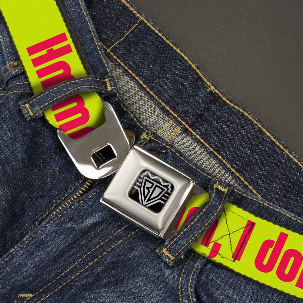 BD Wings Logo CLOSE-UP Full Color Black Silver Seatbelt Belt - HMMM, I DON'T THINK SO! Yellow/Pink Webbing Seatbelt Belts Buckle-Down