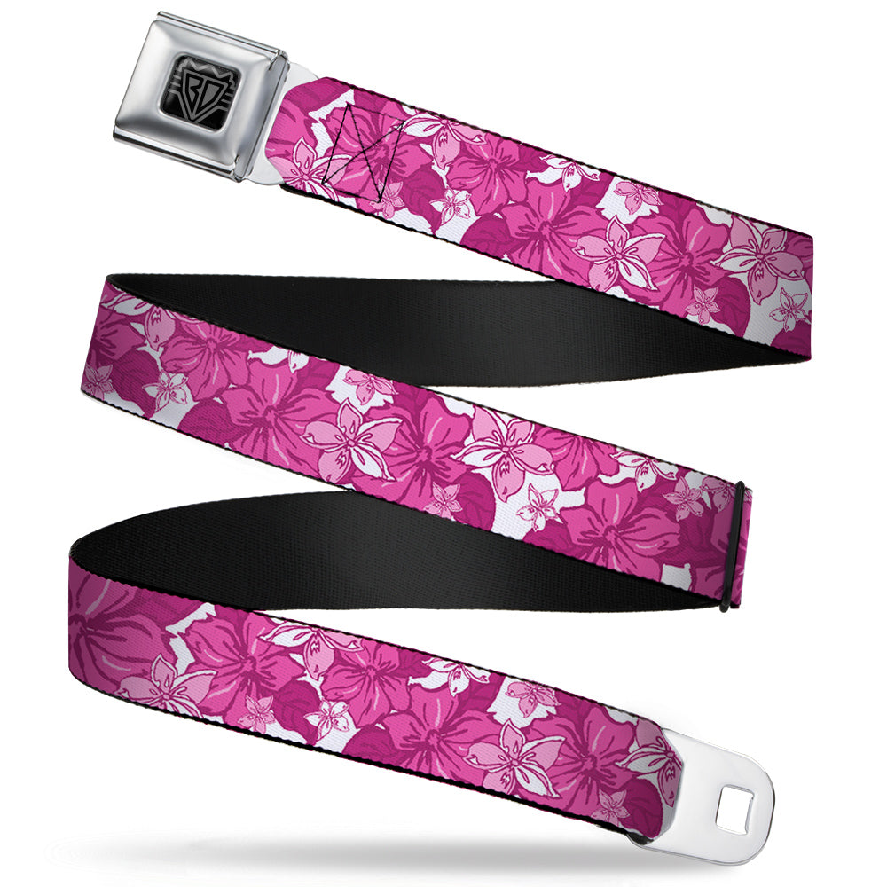 BD Wings Logo CLOSE-UP Full Color Black Silver Seatbelt Belt - Hibiscus Collage White/Pinks Webbing Seatbelt Belts Buckle-Down