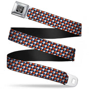 BD Wings Logo CLOSE-UP Full Color Black Silver Seatbelt Belt - Houndstooth Navy/Orange/White Webbing Seatbelt Belts Buckle-Down