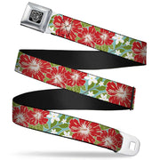 BD Wings Logo CLOSE-UP Full Color Black Silver Seatbelt Belt - Hibiscus & Plumerias Turquoise/Green/Red/White Webbing Seatbelt Belts Buckle-Down