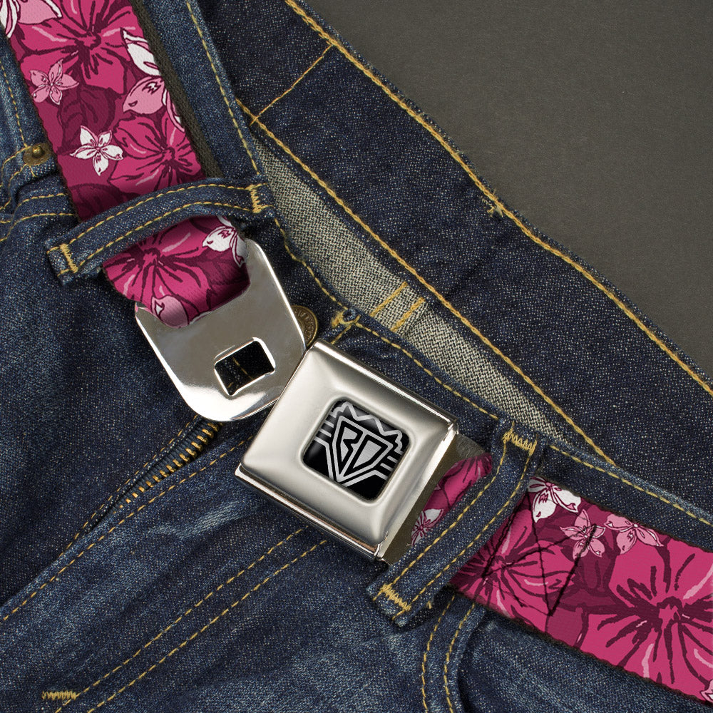 BD Wings Logo CLOSE-UP Full Color Black Silver Seatbelt Belt - Hibiscus Collage Pink Shades Webbing Seatbelt Belts Buckle-Down