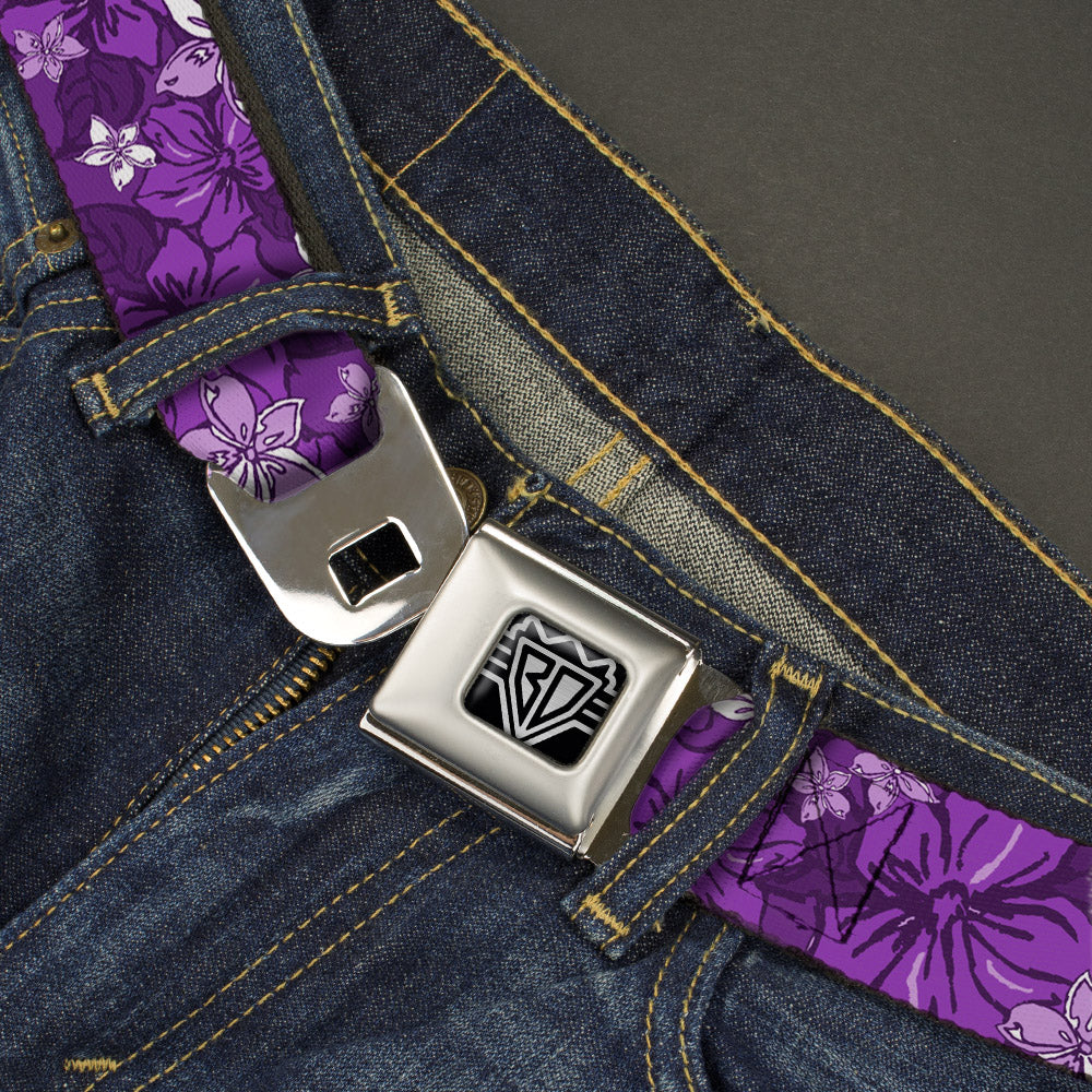 BD Wings Logo CLOSE-UP Full Color Black Silver Seatbelt Belt - Hibiscus Collage Purple Shades Webbing Seatbelt Belts Buckle-Down