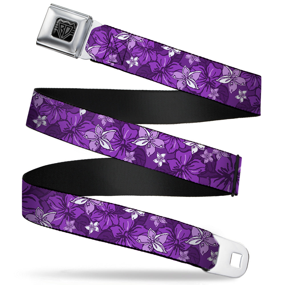 BD Wings Logo CLOSE-UP Full Color Black Silver Seatbelt Belt - Hibiscus Collage Purple Shades Webbing Seatbelt Belts Buckle-Down