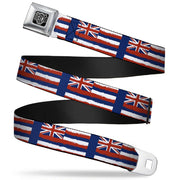 BD Wings Logo CLOSE-UP Full Color Black Silver Seatbelt Belt - Hawaii Flags Weathered Blue/Red/White Webbing Seatbelt Belts Buckle-Down