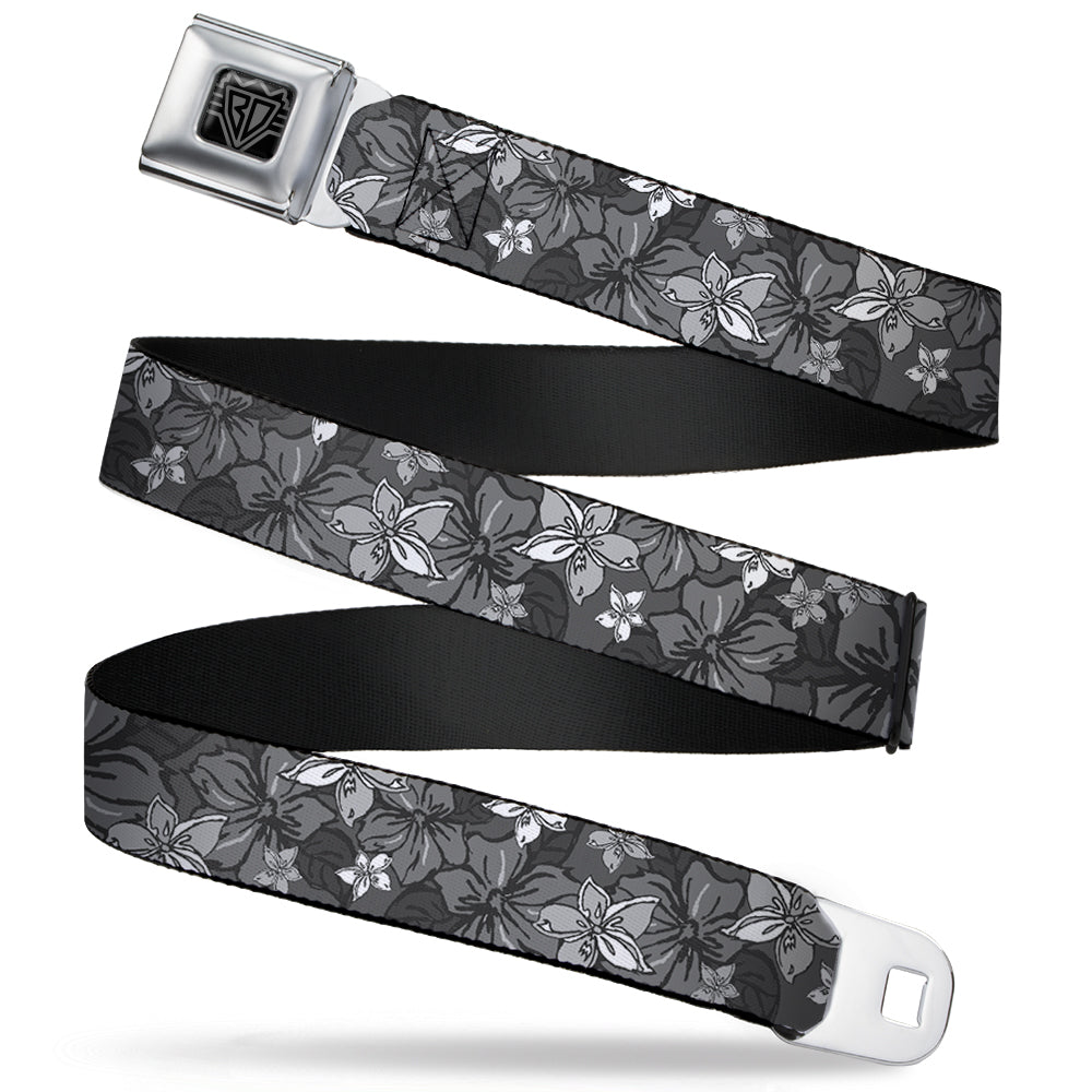 BD Wings Logo CLOSE-UP Full Color Black Silver Seatbelt Belt - Hibiscus Collage Gray Shades Webbing Seatbelt Belts Buckle-Down
