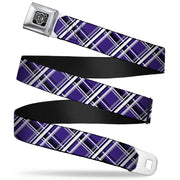BD Wings Logo CLOSE-UP Full Color Black Silver Seatbelt Belt - Houndstooth Gray/Purple/White Webbing Seatbelt Belts Buckle-Down