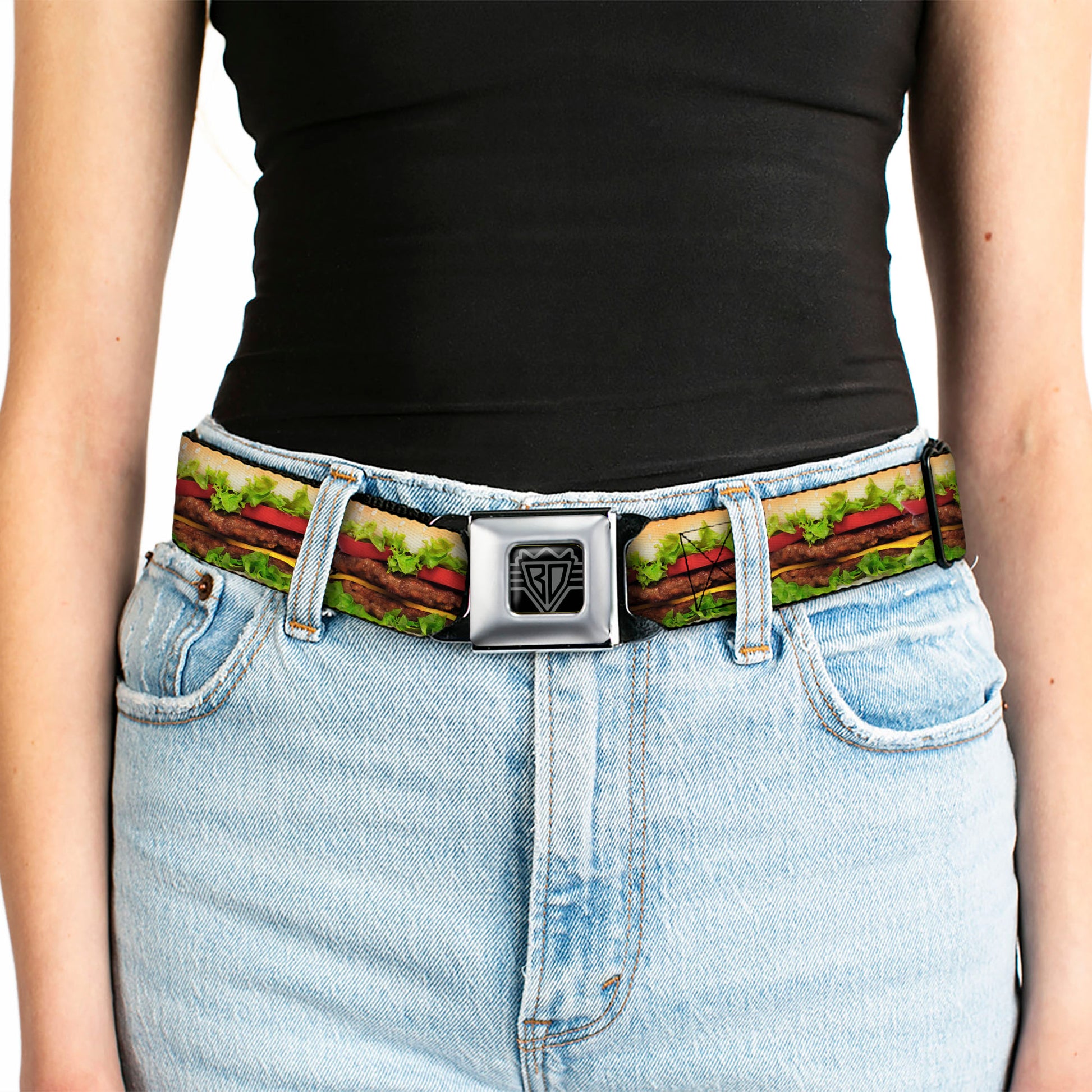 BD Wings Logo CLOSE-UP Full Color Black Silver Seatbelt Belt - Hamburger Vivid Webbing Seatbelt Belts Buckle-Down