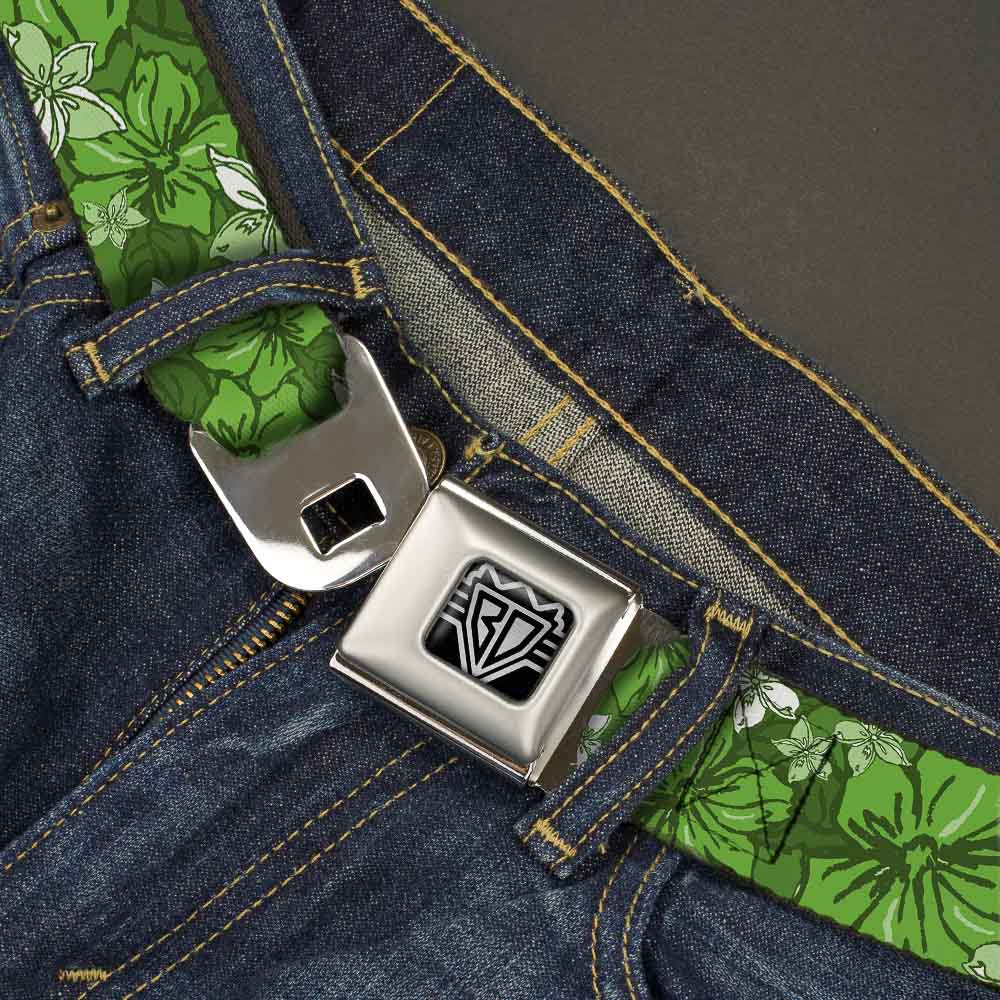 BD Wings Logo CLOSE-UP Full Color Black Silver Seatbelt Belt - Hibiscus Collage Green Shades Webbing Seatbelt Belts Buckle-Down