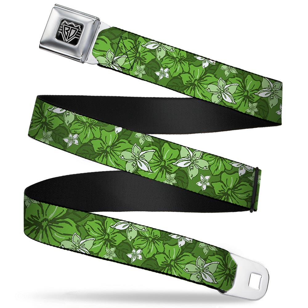 BD Wings Logo CLOSE-UP Full Color Black Silver Seatbelt Belt - Hibiscus Collage Green Shades Webbing Seatbelt Belts Buckle-Down
