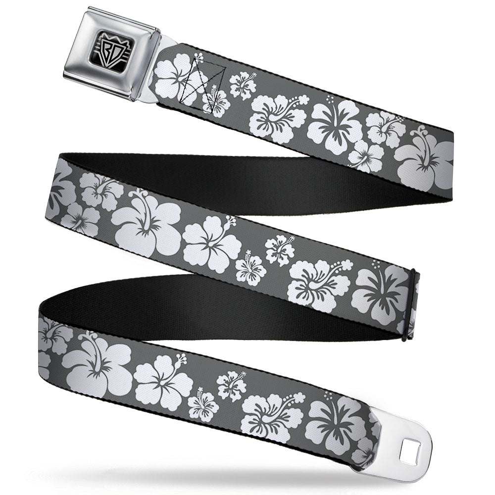 BD Wings Logo CLOSE-UP Full Color Black Silver Seatbelt Belt - Hibiscus Gray/White Webbing Seatbelt Belts Buckle-Down