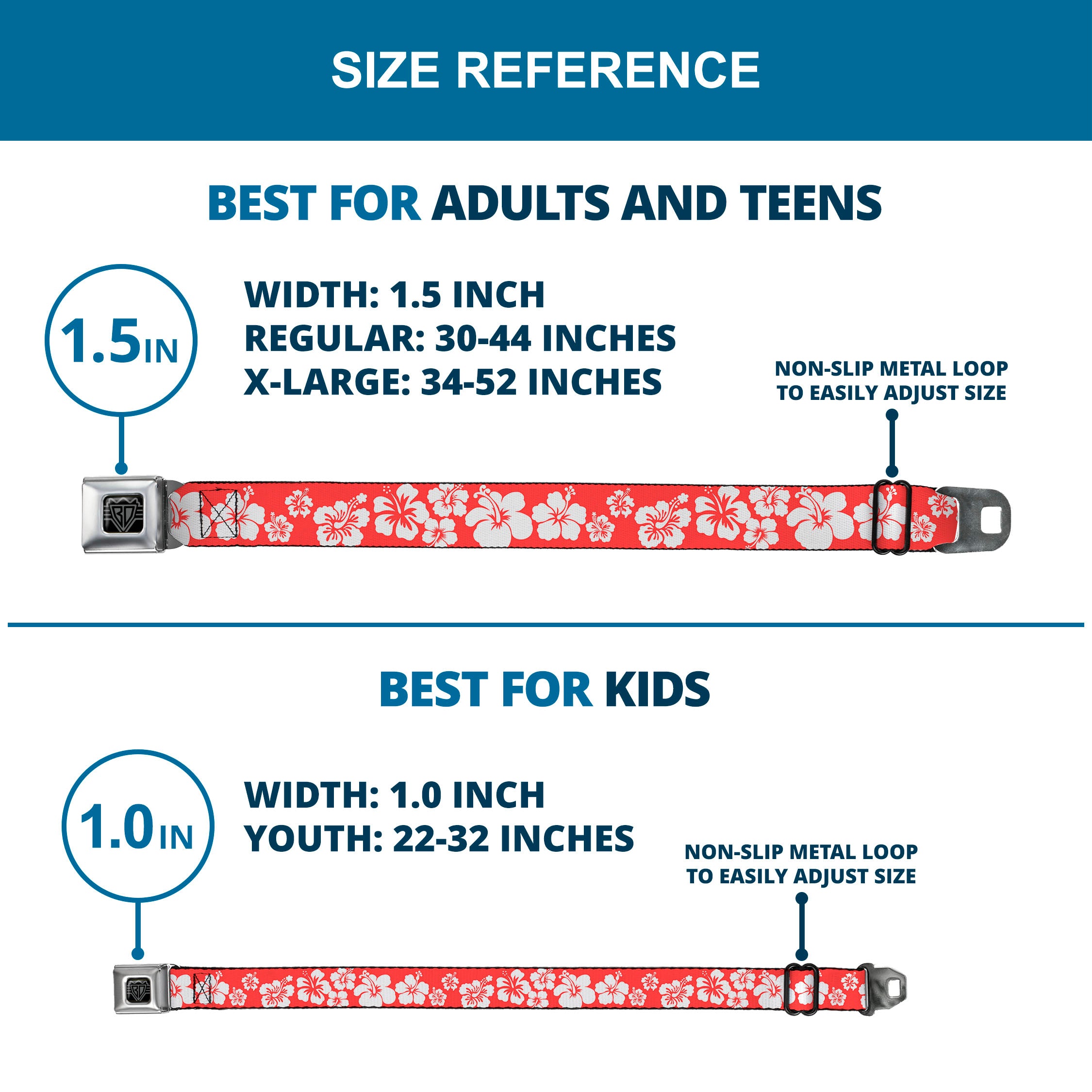 BD Wings Logo CLOSE-UP Full Color Black Silver Seatbelt Belt - Hibiscus Light Red/White Webbing Seatbelt Belts Buckle-Down