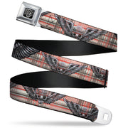BD Wings Logo CLOSE-UP Full Color Black Silver Seatbelt Belt - Irish Skulls/Plaid Webbing Seatbelt Belts Buckle-Down