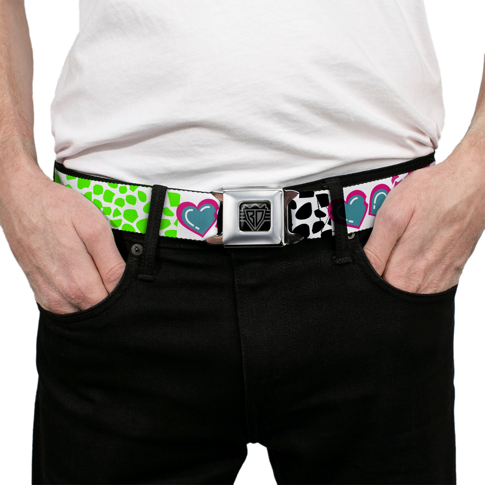 BD Wings Logo CLOSE-UP Full Color Black Silver Seatbelt Belt - Icons & Patterns 1 Webbing Seatbelt Belts Buckle-Down
