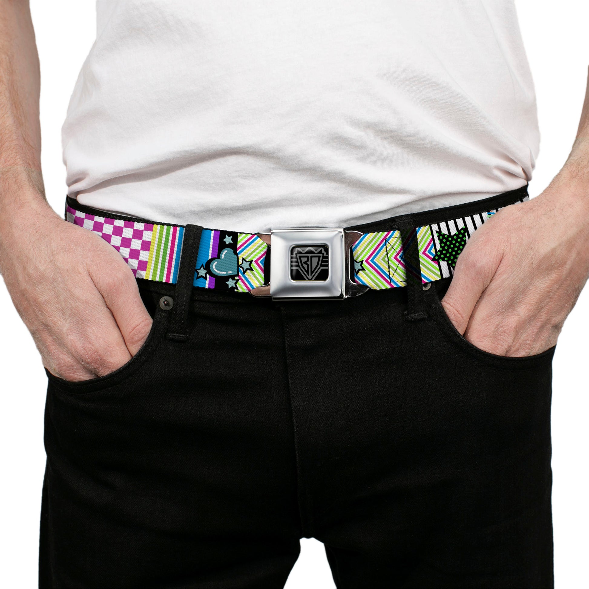 BD Wings Logo CLOSE-UP Full Color Black Silver Seatbelt Belt - Icons & Patterns 2 Webbing Seatbelt Belts Buckle-Down