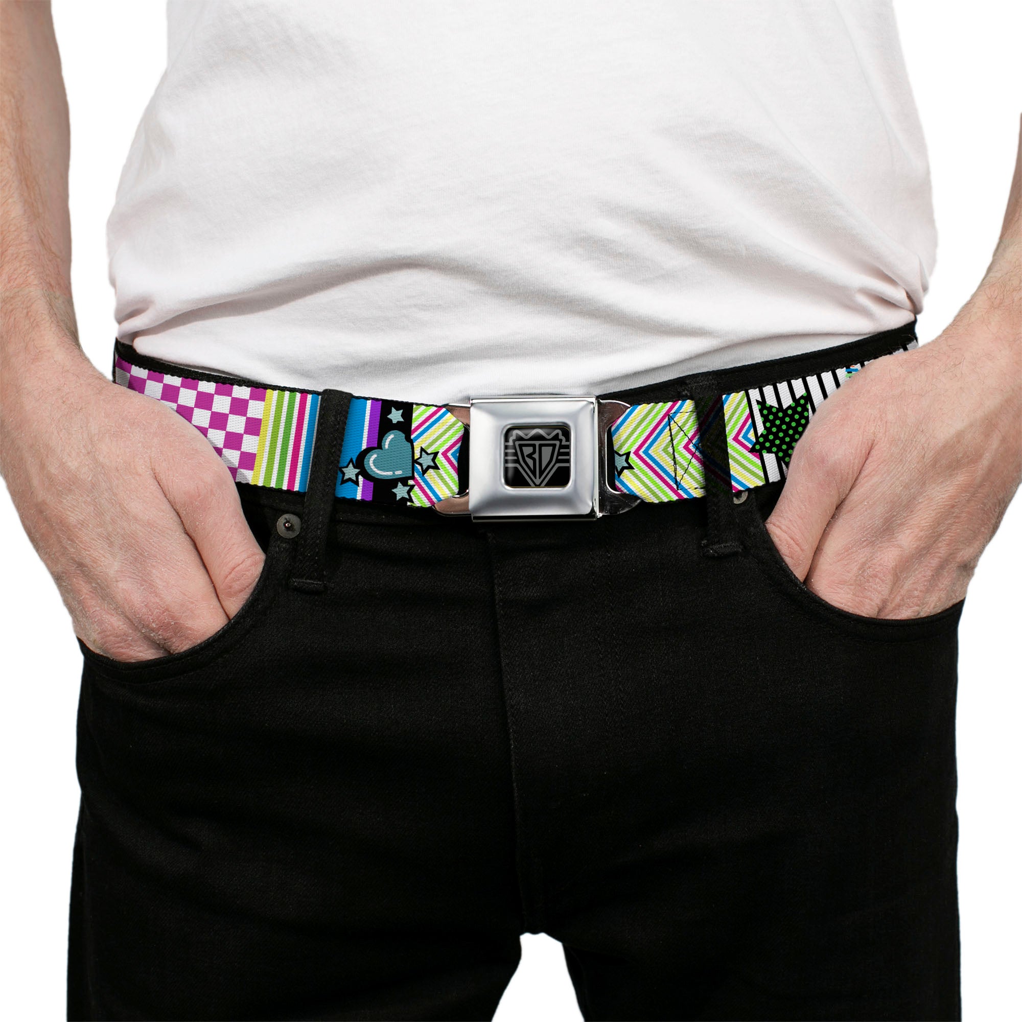 BD Wings Logo CLOSE-UP Full Color Black Silver Seatbelt Belt - Icons & Patterns 2 Webbing Seatbelt Belts Buckle-Down