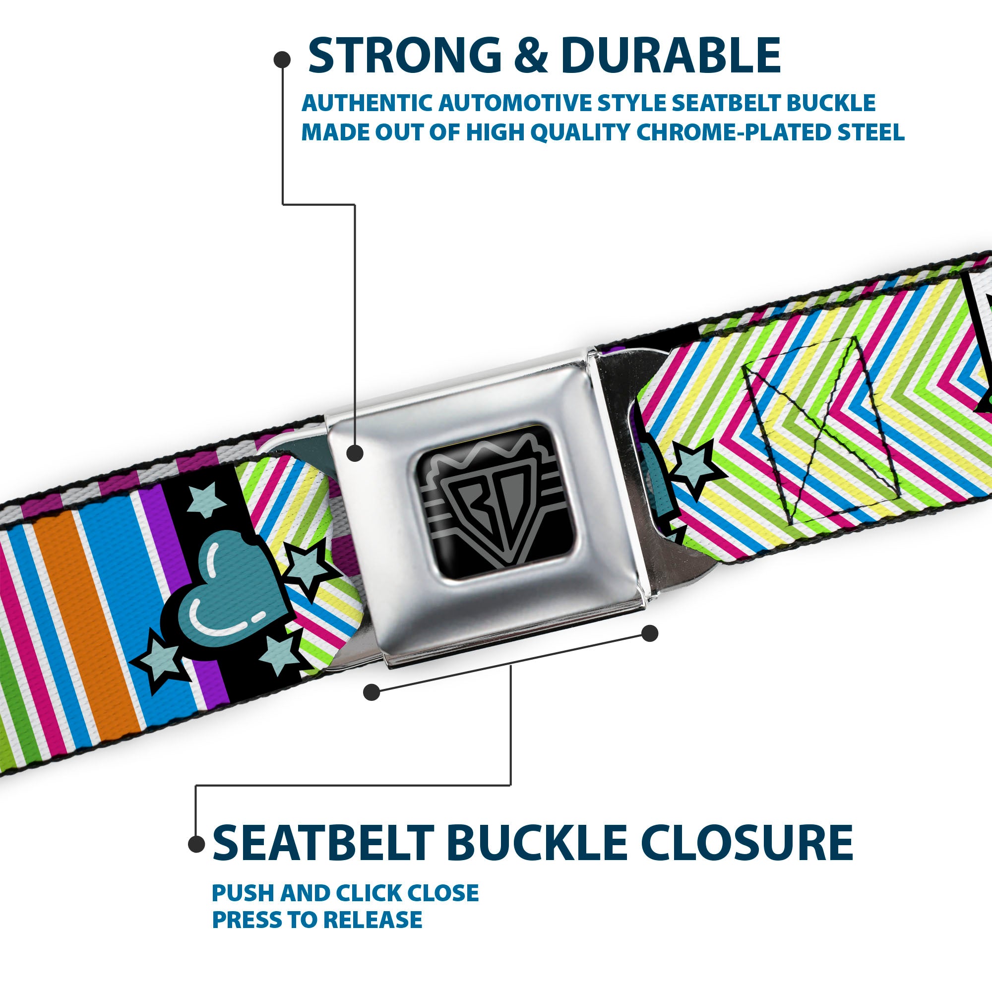 BD Wings Logo CLOSE-UP Full Color Black Silver Seatbelt Belt - Icons & Patterns 2 Webbing Seatbelt Belts Buckle-Down