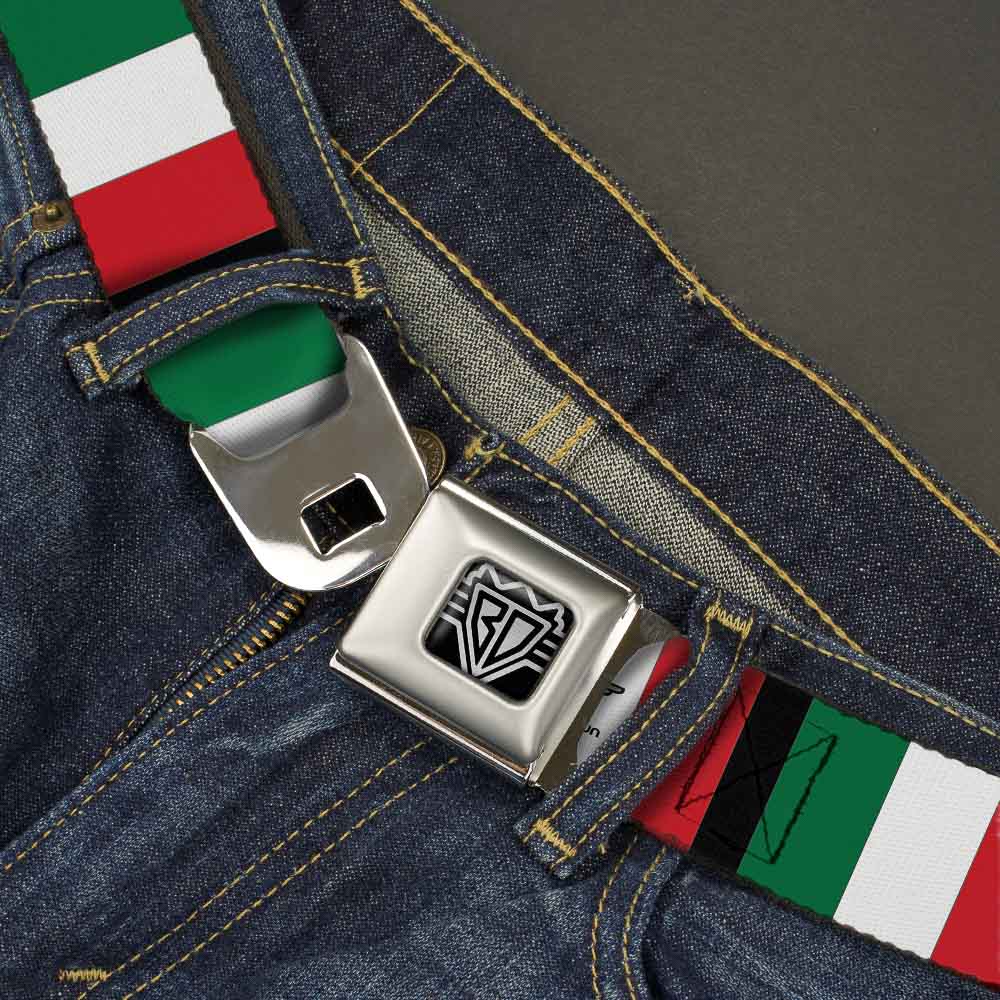 BD Wings Logo CLOSE-UP Full Color Black Silver Seatbelt Belt - Italy Flags Webbing Seatbelt Belts Buckle-Down