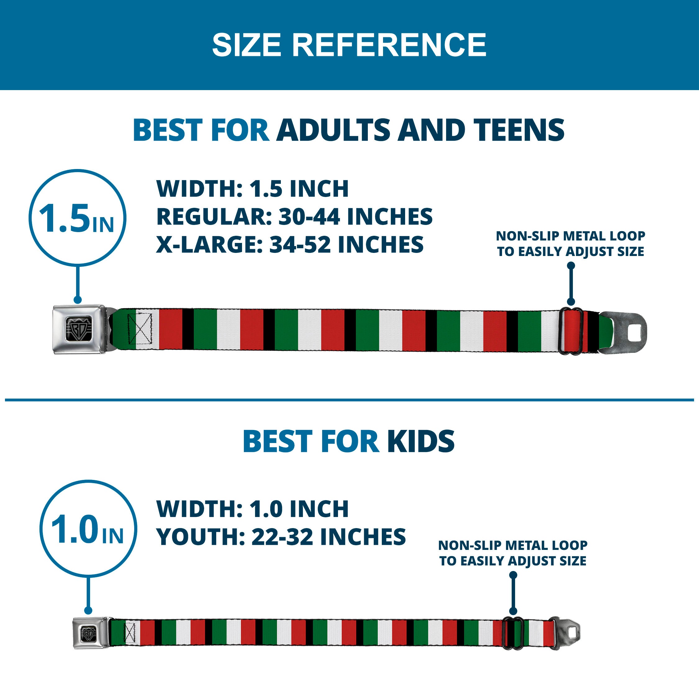 BD Wings Logo CLOSE-UP Full Color Black Silver Seatbelt Belt - Italy Flags Webbing Seatbelt Belts Buckle-Down