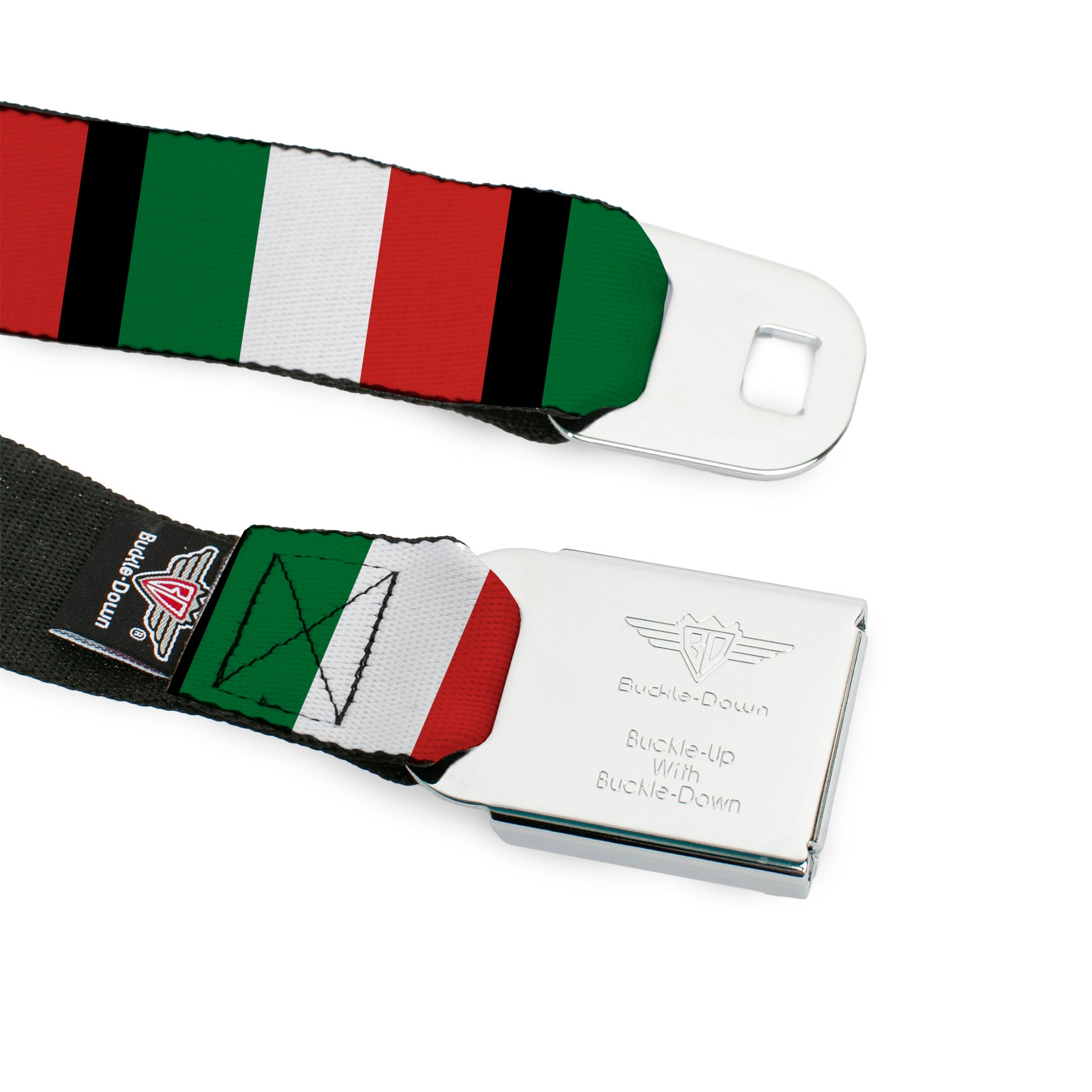 BD Wings Logo CLOSE-UP Full Color Black Silver Seatbelt Belt - Italy Flags Webbing Seatbelt Belts Buckle-Down